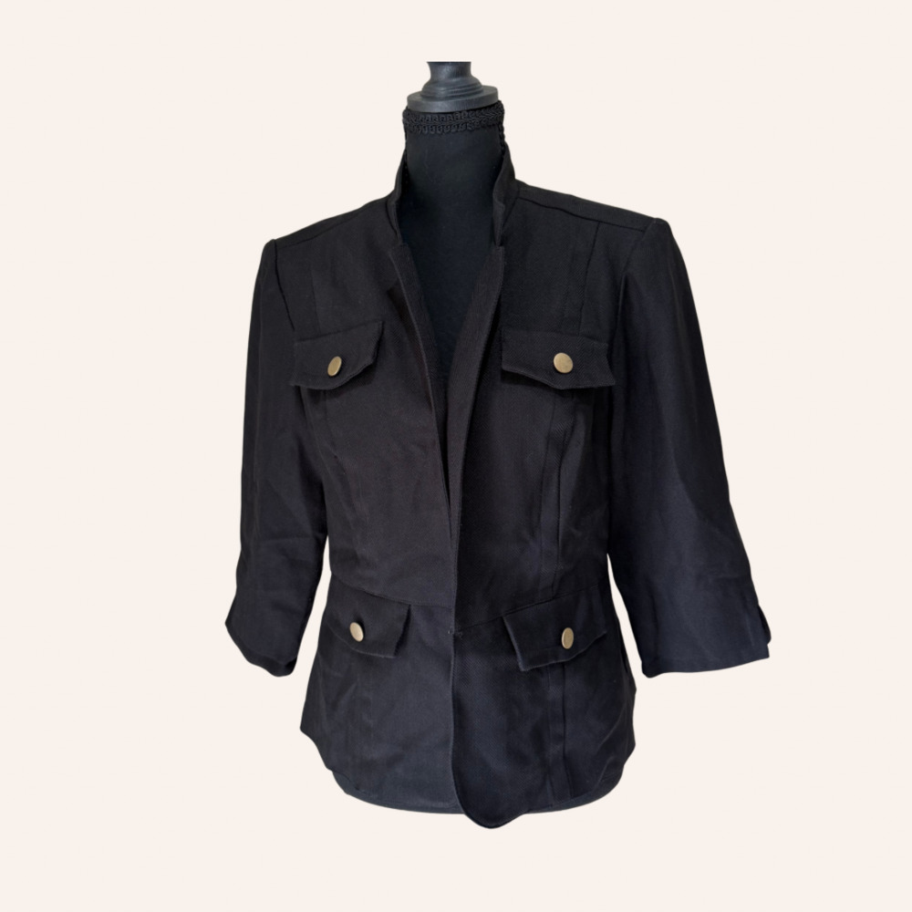 R&K Originals Black Herringbone Military Style Jacket with Gold Buttons Size 10